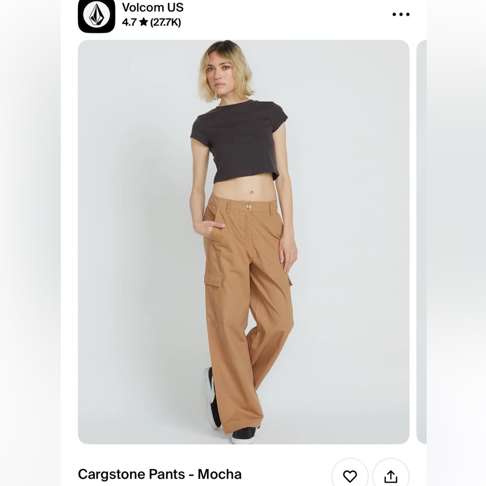New Women’s Volcom 32 caramel colored tan wide leg cargo pants cute y2k style